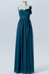 Winter Teal A Line Floor Length Sweetheart One Shoulder Mid Back Cheap Bridesmaid Dresses