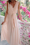 A Line Floor Length Deep V Neck Sleeveless Chiffon Cheap Bridesmaid Dresses B205 - bohogown
