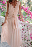 A Line Floor Length Deep V Neck Sleeveless Chiffon Cheap Bridesmaid Dresses B205 - bohogown
