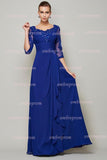 Blue A Line Floor Length Half Sleeve Bading Pleats Chiffon Mother of the Bride Dresses M15 - bohogown