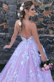A Line Lace Appliques Gorgeous Backless Evening Dress Tulle Long Prom Dress