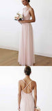 Impressive Pink Spaghetti Straps Sleeveless V Neck Bridesmaid Dress B380