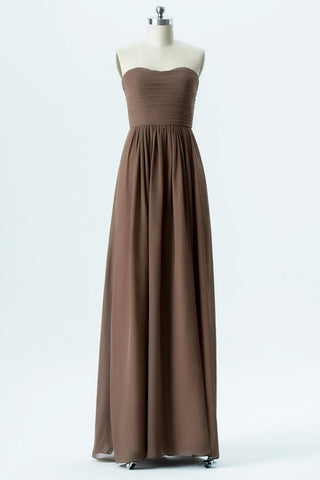 Warm Taupe A Line Floor Length Sweetheart Strapless Open Back Cheap Bridesmaid Dresses