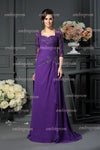 Purple A Line Brush Train Sweetheart Half Sleeve Appliques Beading Mother of the Bride Dresses
