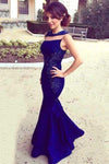 Navy Blue Mermaid Jewel Neck Floor Length Sleeveless Cheap Bridesmaid Dress