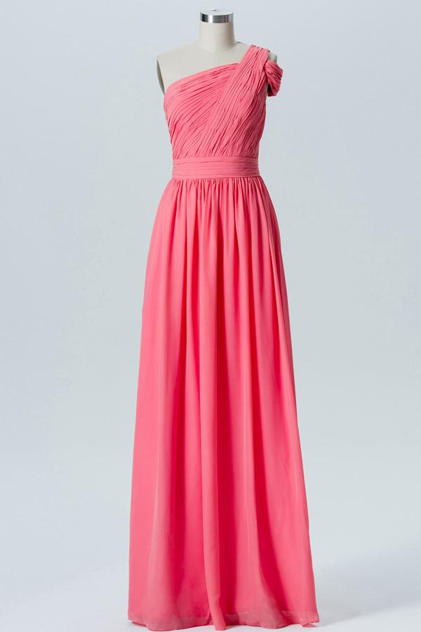 Spiced Coral A Line Floor Length One Shoulder Sleeveless Cheap Bridesmaid Dresses