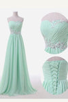 Green A Line Floor Length Sweetehart Sleeveless Beading Bridesmaid Dress, Wedding Party Dress