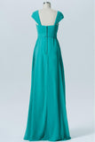 Marine Green A Line Floor Length Sweetheart Capped Sleeve Cheap Bridesmaid Dress B178