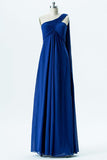 Classic Blue A Line Floor Length One Shoulder Sleeveless Open Back Cheap Bridesmaid Dresses B137 - bohogown