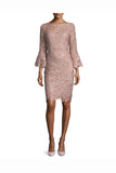 Pink Sheath Knee Length Bateau Neck 3/4 Sleeves Lace Mother of the Bride Dresses