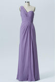 Lavender Grey A Line Floor Length One Shoulder Sleeveless Open Back Cheap Bridesmaid Dresses