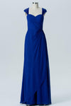 Classic Blue A Line Floor Length Sweetheart Capped Sleeve Keyhole Back Cheap Bridesmaid Dresses B185 - bohogown