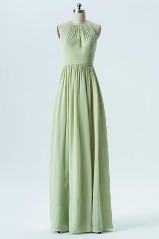Seafoam Green A Line Floor Length Halter Sleeveless Chiffon Cheap Bridesmaid Dresses