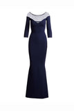 Blue Trumpet Floor Length Long Sleeves Bateau Neck Mother of the Bride Dresses M21 - Ombreprom