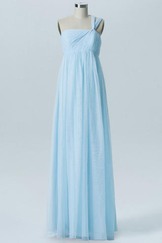Pastel Blue A Line Floor Length Straight Nack Sleeveless Open Back Cheap Bridesmaid Dresses