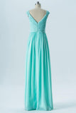Hint of Mint A Line Floor Length Sweetheart Capped Sleeve V Back Cheap Bridesmaid Dress B143