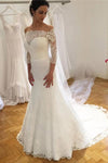 Elegant Off the Shoulder Lace Wedding Dress with 3/4 Sleeves, Mermaid Bridal Dresses N2524