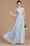Gray A Line Floor Length Short Sleeves Chiffon Bridesmaid Dress, Wedding Party Dress