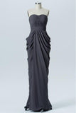 Charcoal Grey Sheath Floor Length Sweetheart Strapless Mid Back Cheap Bridesmaid Dresses B162 - bohogown