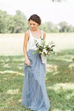 A Line Sweep Train Square Sleeveless Layers Tulle Cheap Bridesmaid Dress B211 - bohogown