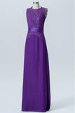 Royal Purple A Line Floor Length Jewel Neck Sleeveless Cheap Bridesmaid Dresses