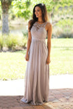 Grey A Line Floor Length Sheer Neck Sleeveless Appliques Cheap Bridesmaid Dress B224