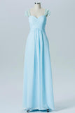 Pastel Blue A Line Floor Length Sweetheart Lace Capped Sleeve Open Back Cheap Bridesmaid Dress