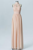 Blush A Line Floor Length Halter Sleeveless Chiffon Cheap Bridesmaid Dresses B163 - bohogown