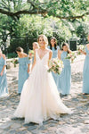Simple V Neck Sleeveless Beach Wedding Dress, Ivory Chiffon Beach Wedding Dress N2503