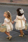 A Line 3/4 Sleeve Lace Flower Girl Dresses Above Knee Baby Dress with Sash F083