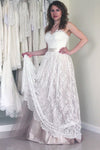 A Line Sweetheart Lace Wedding Dress Cheap Strapless Lace Bridal Dress N1115