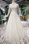 A Line High Neck Wedding Dresses with Flowers, Long Sleeves Bridal Dresses N1650