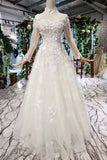 A Line High Neck Wedding Dresses with Flowers, Long Sleeves Bridal Dresses N1650