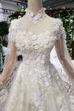 A Line High Neck Long Sleeves Wedding Dresses With Flowers N1650