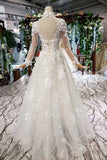 A Line High Neck Wedding Dress With Flowers, Long Sleeves Bridal Dress N1650