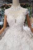 Gorgeous High Neck Ball Gown Lace Wedding Dress, Long Big Wedding Gown With Sequins N1651
