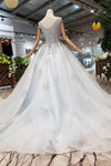 Ball Gown Deep V Neck Sleeveless Tulle Wedding Dress Prom Dress With Beading N1671
