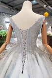 Ball Gown Deep V Neck Sleeveless Tulle Wedding Dress With Beading, Prom Dress N1671