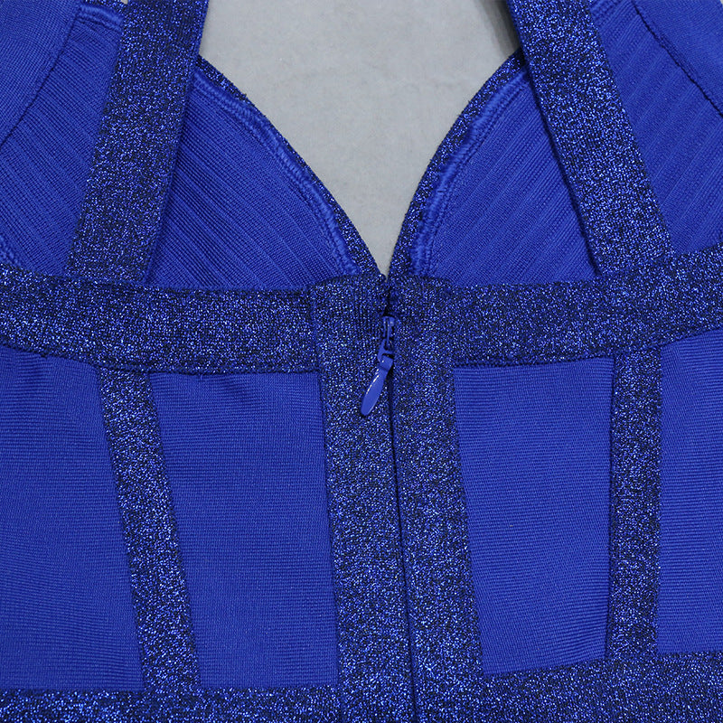 Blue Straps Halter V-Neck Short Homecoming Dress