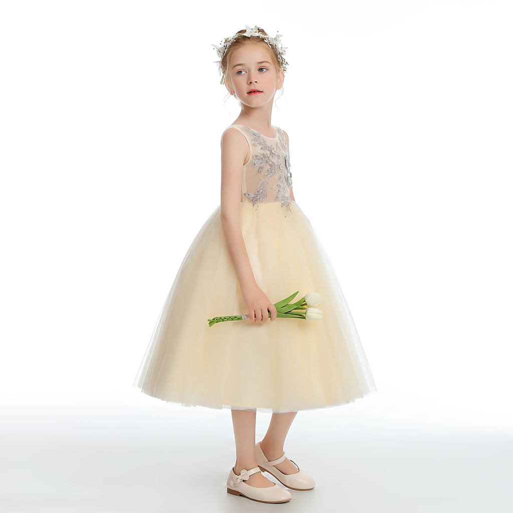 Sleeveless V Back Tulle Daffodil Flower Girl Dress FL0018