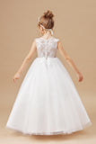 Cute Ivory Tulle Round Neck Flower Girl Dress With Lace FL0020
