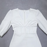 White Deep V-Neck Half Sleeves Short Homecoming Dress