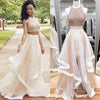 Elegant Princess Two Pieces A-line Beaded Tulle Long Prom Dresses - Bohogown