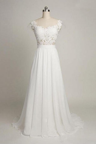 Cap Sleeves Sweetheart Long Chiffon Wedding Dress With Lace