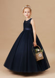 Stain-Sash Lace Tulle Pretty Flower Girl Dress With Bownot FL0021