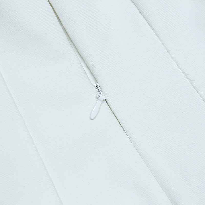 White V-Neck Spaghetti Straps Fringe Beaded Bandage Homecoming Dress