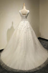 Scoop Court Train Tulle Backless Lace-up Wedding Dress With Beading,Ball Gowns Bridal Dress