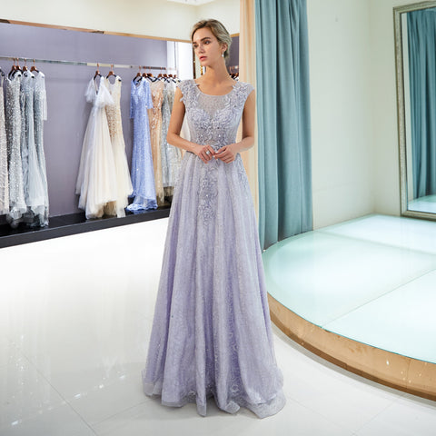 Sleeveless A-line Floor-length Sequins Chiffon Beaded Prom Dress