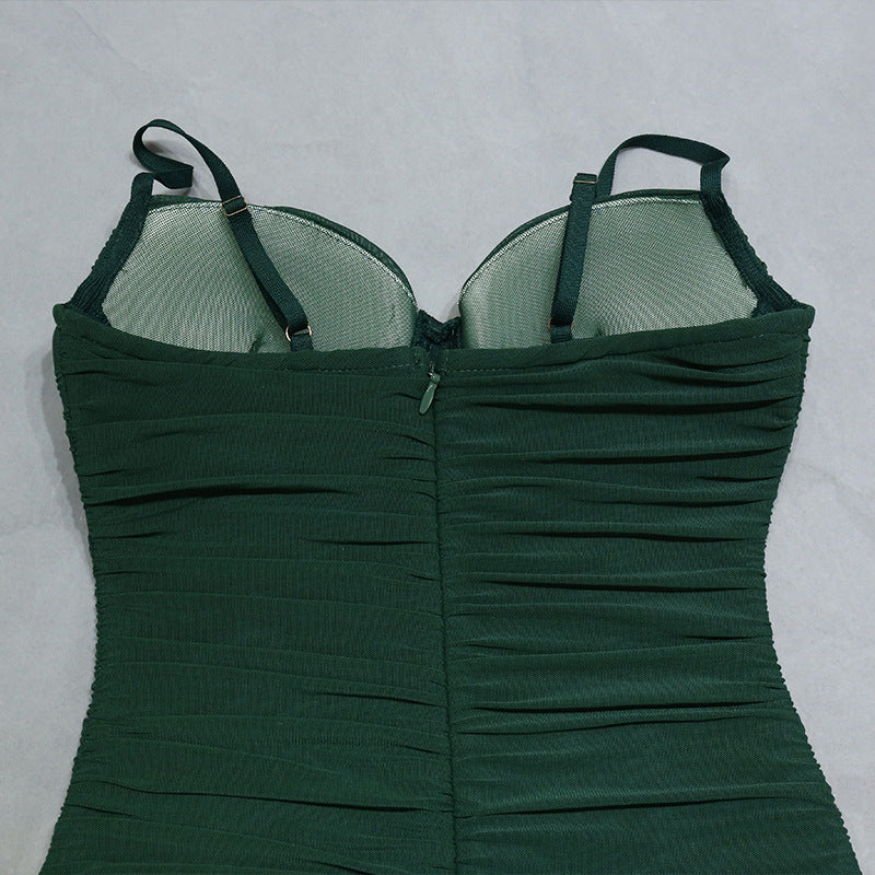 Elegant Green Spaghetti Straps Pleats Short Homecoming Dress