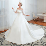 Strapless A-line Long Sleeves Lace Stain Wedding Dresses
